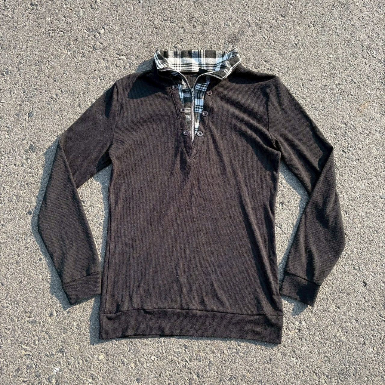 Japanese Brand Layered Henley Long Sleeve Plaid Collar Y2K Casual Top Size US S / EU 44-46 / 1 - 1 Thumbnail