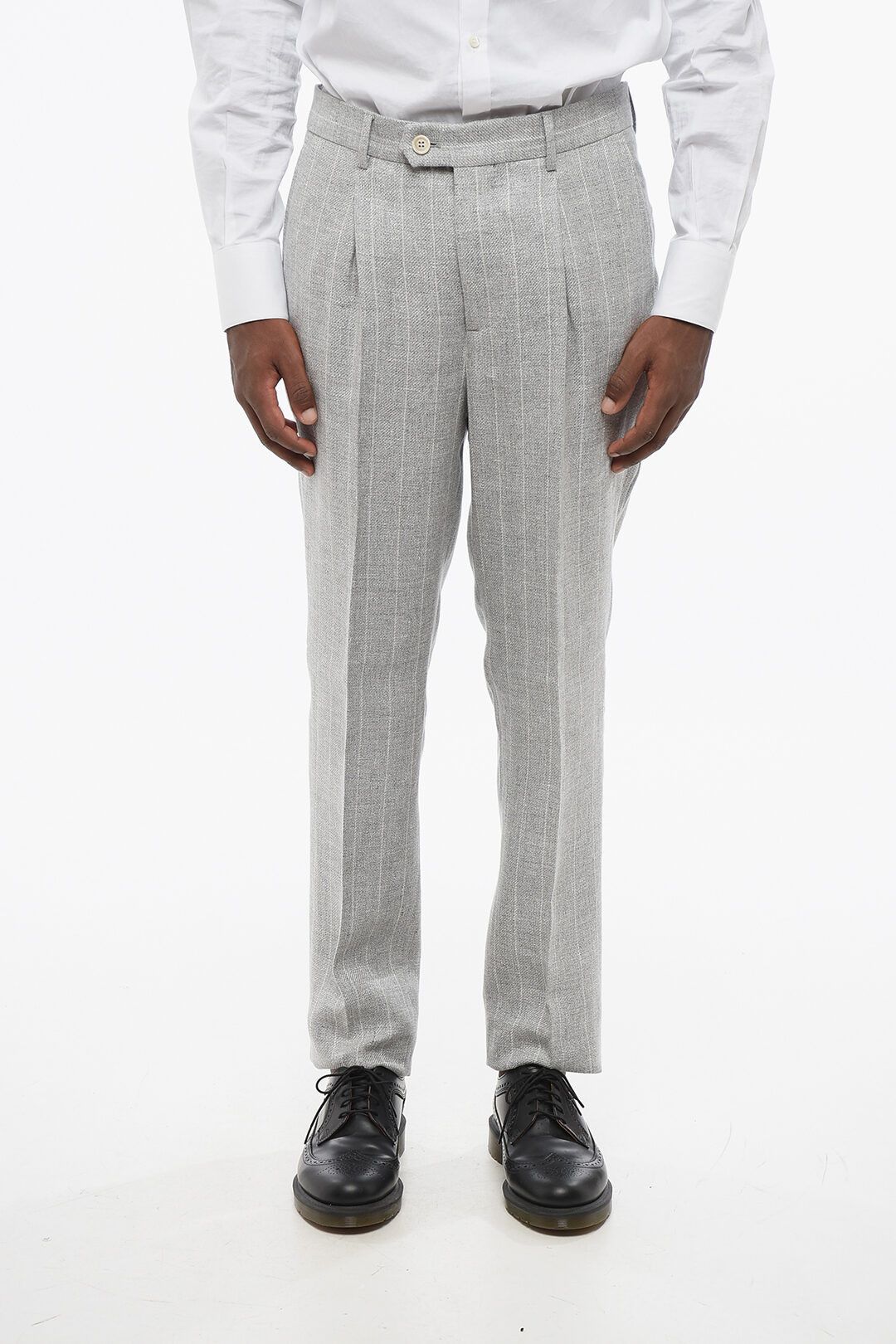 Brunello Cucinelli og1mm0725 Multipocketed Pinstriped Linen Blend Suit in Grey Size US M / EU 48-50 / 2 - 7 Thumbnail