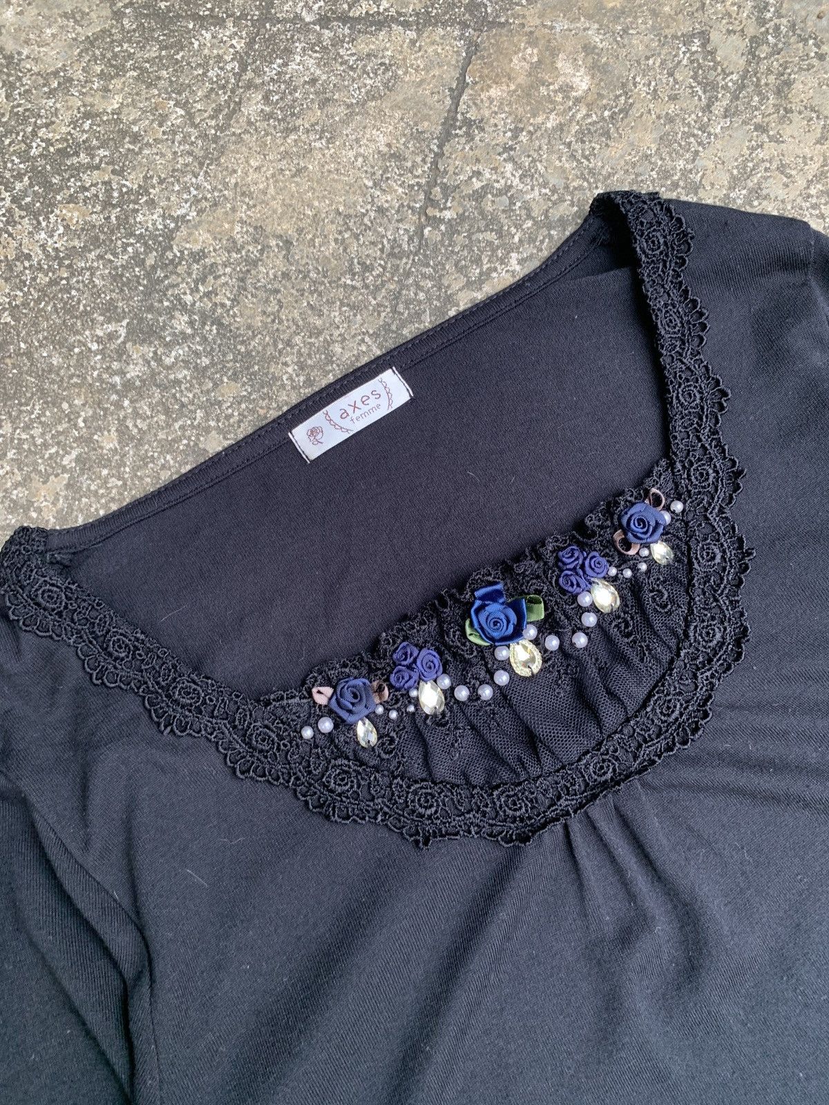 Japanese Brand axes femme Japan Trim Knotted Rose Black Longsleeve Top Size M / US 6-8 / IT 42-44 - 3 Thumbnail