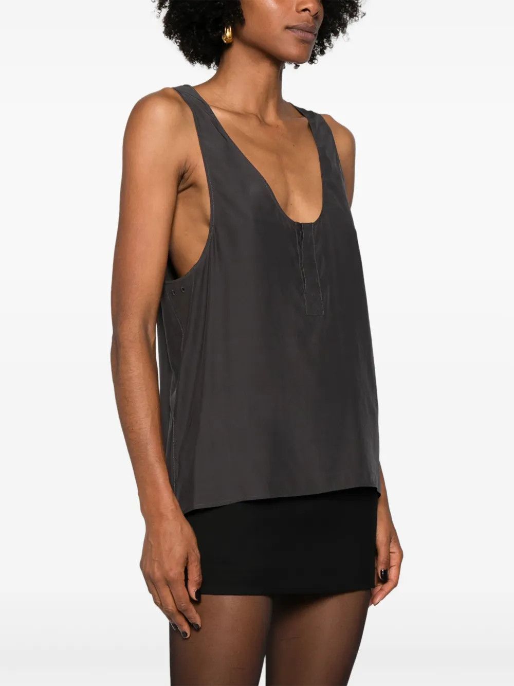 Saint Laurent Paris o1y0126 Silk Tank Top in Gray Size M / US 6-8 / IT 42-44 - 3 Thumbnail