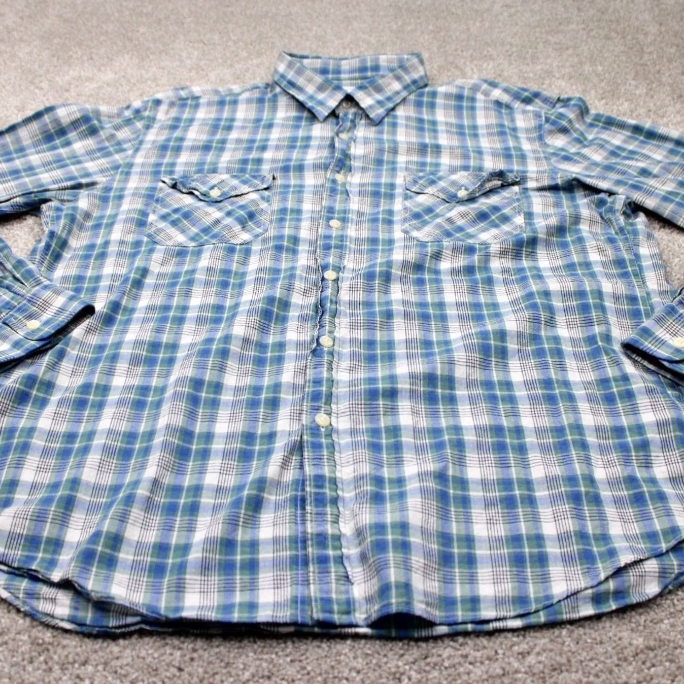 J.Crew J. Crew Shirt Mens XL Green/Blue/White Plaid 100% Cotton Long Sleeve Button Up Size US XL / EU 56 / 4 - 3 Thumbnail