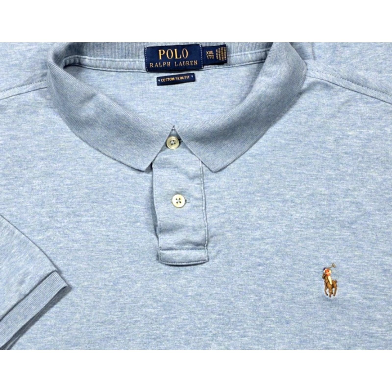 Polo Ralph Lauren VINTAGE Polo Ralph Lauren Polo Shirt Mens 2XL Heather Blue Short Sleeve Solid Blue Pony Polo Shirt Mens 2XL Size US XXL / EU 58 / 5 - 2 Thumbnail