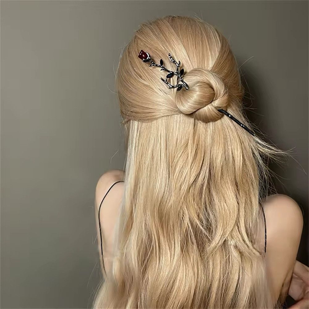 Vintage Red Rose Flower Hair Stick Hairpins 🌹 Size ONE SIZE - 1 Thumbnail