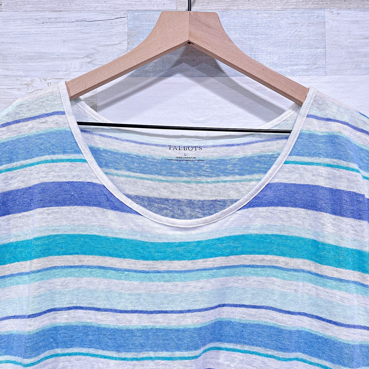 Other Talbots 100% Linen Slub Knit Tee White Blue Stripe Cap L Size L / US 10 / IT 46 - 2 Thumbnail