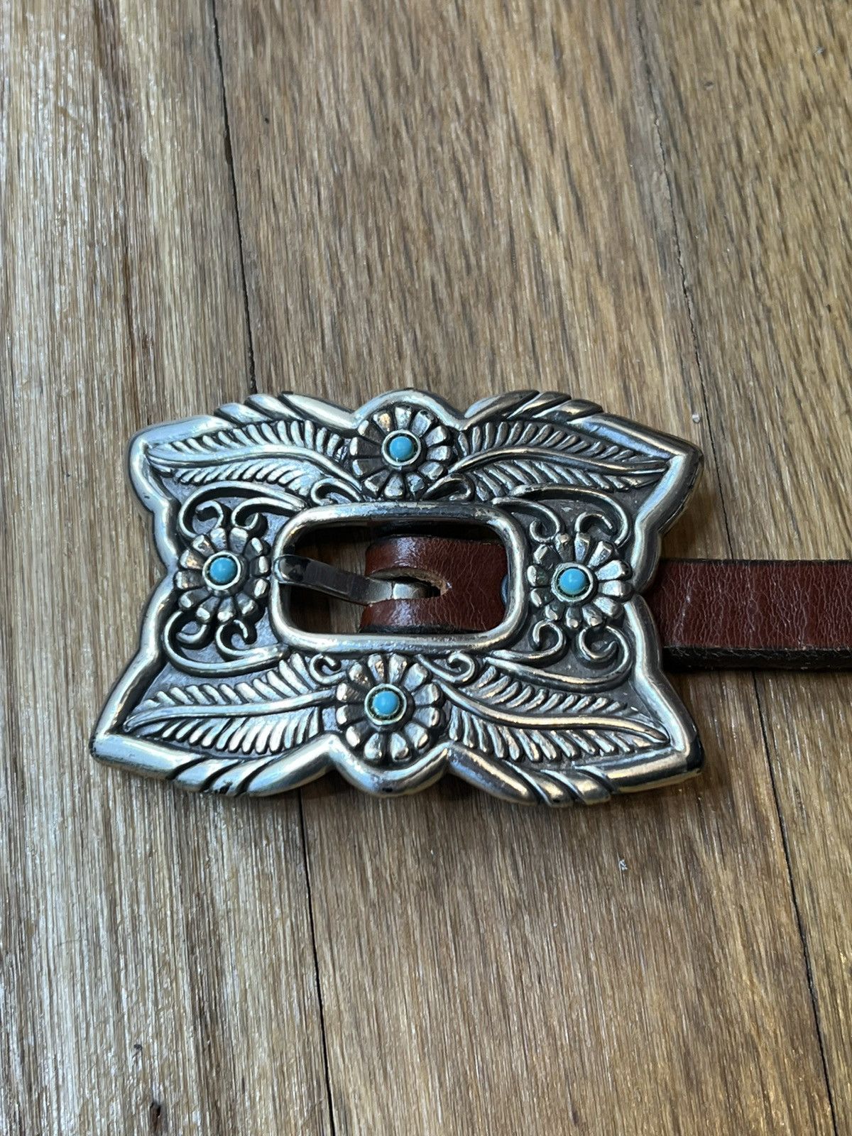Justin Justin Silver-Tone Concho Concha Cowhide Leather Belt 29-32 Size ONE SIZE - 2 Thumbnail