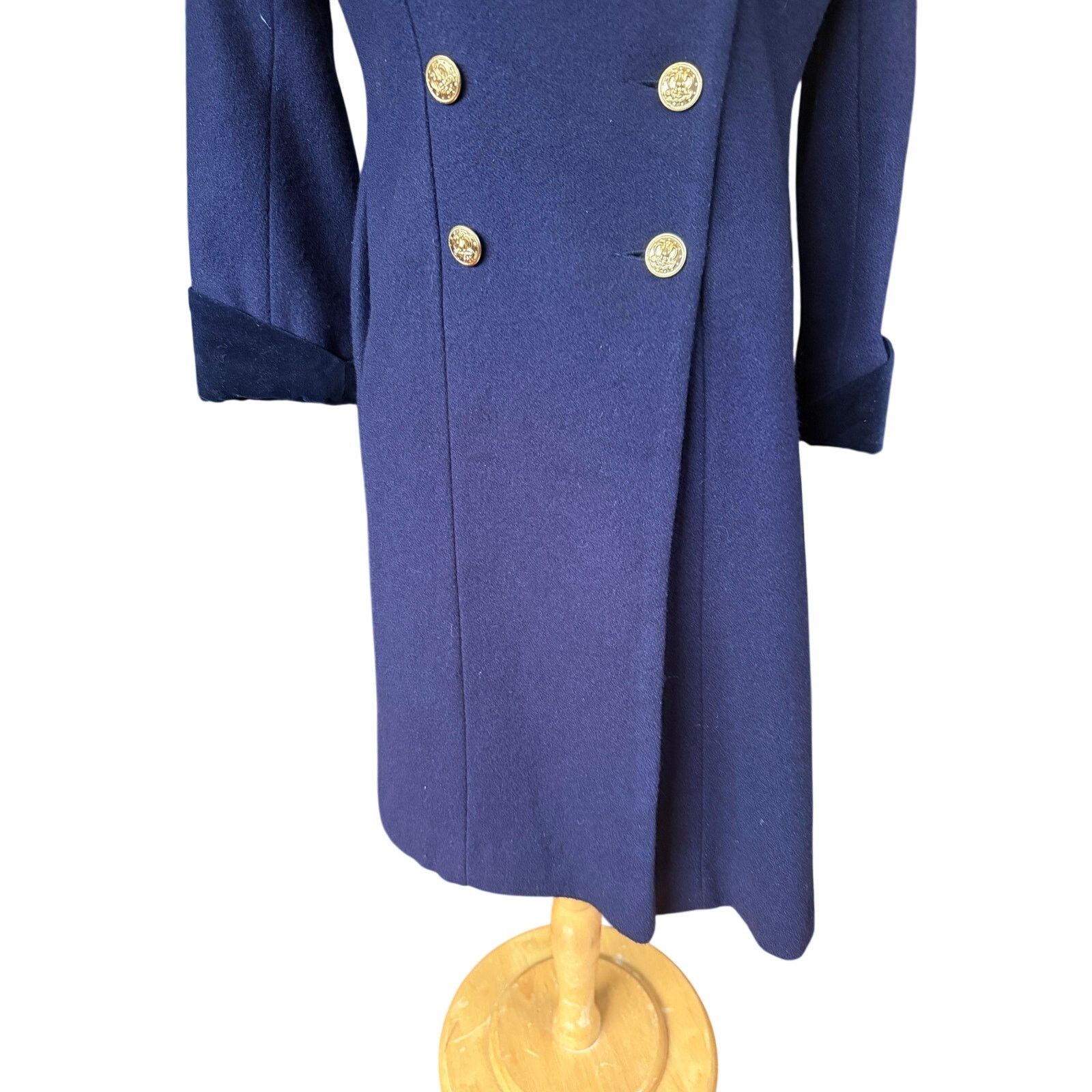 Vintage Vintage 60s Wool Navy Blue Gold Swing Pea Coat X Small Size XS / US 0-2 / IT 36-38 - 3 Thumbnail