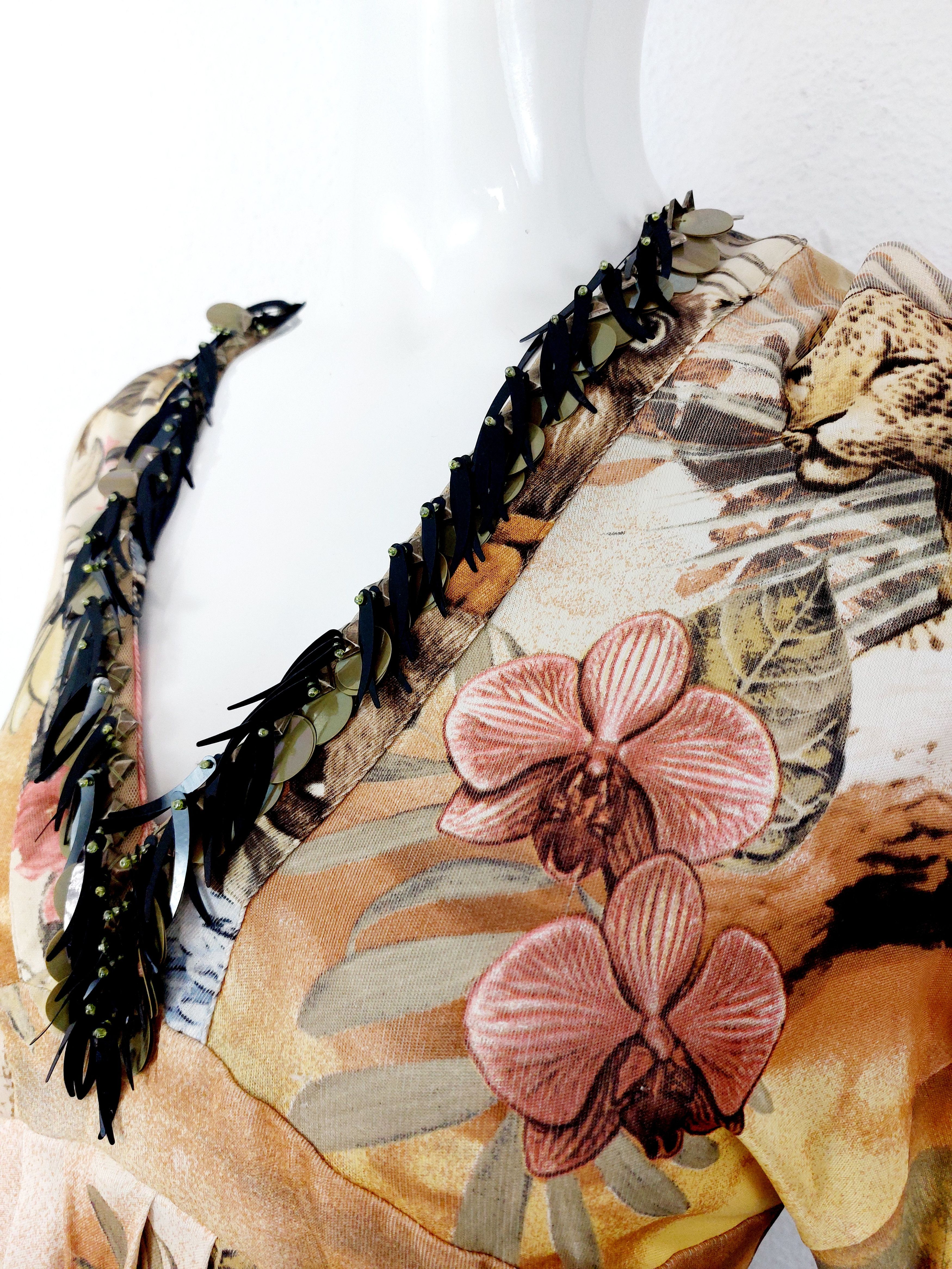 Roberto Cavalli Roberto Cavalli Tropical Flamingo Beaded Jungle Dress Size M / US 6-8 / IT 42-44 - 6 Thumbnail