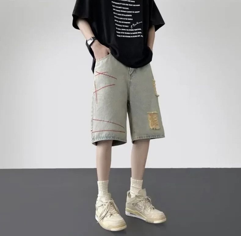 Denime × Japanese Brand Streetwear Shorts Casual Loose-fit Straight-leg Ripped Denim Size US 33 - 2 Thumbnail