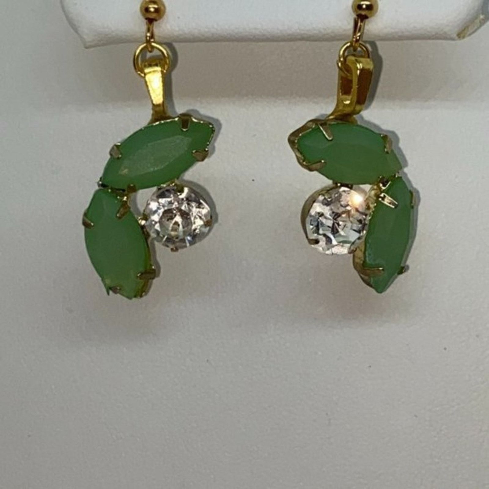 Handmade Green Clear Gold-Tone Rhinestone Dangle Earrings Size ONE SIZE - 2 Thumbnail