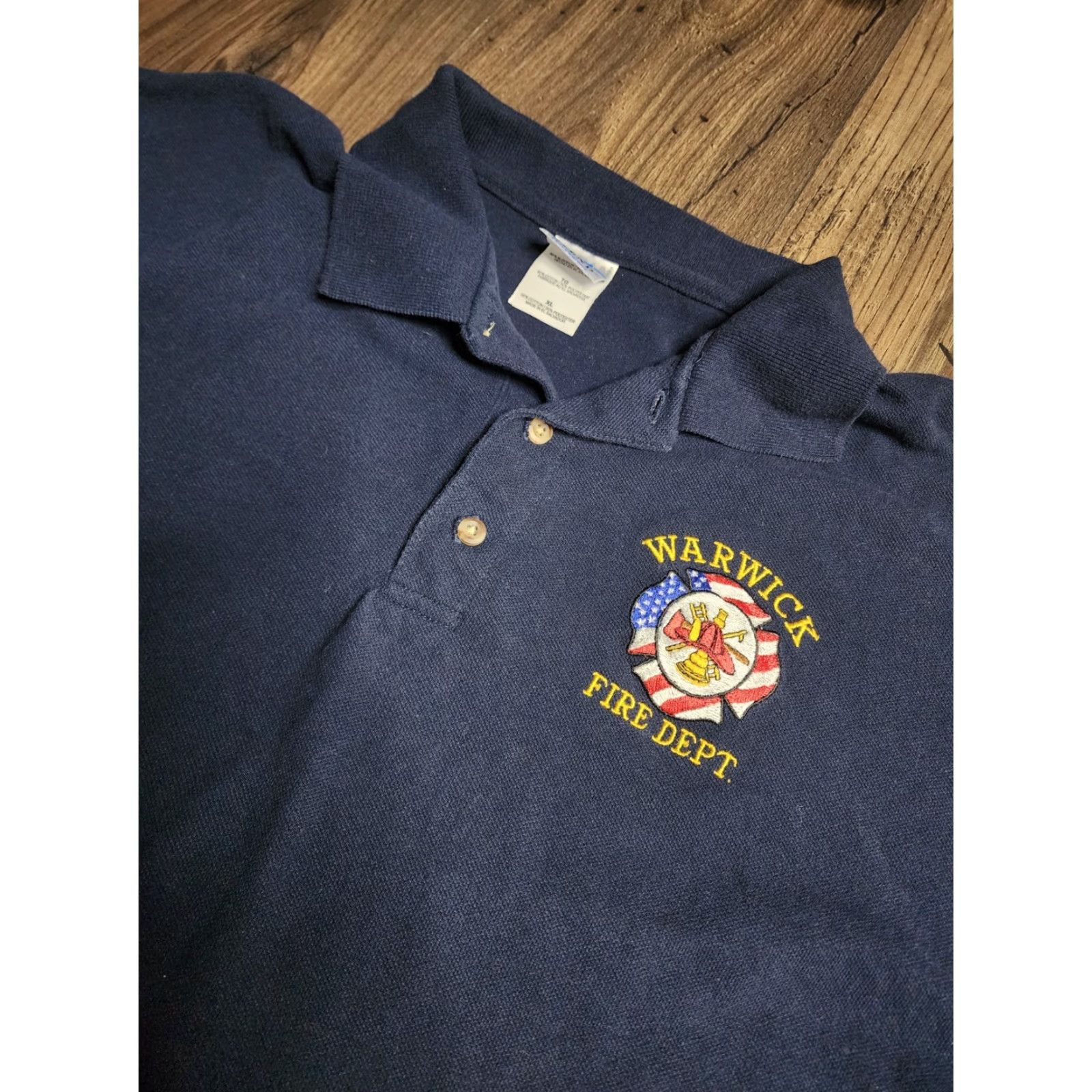 Vintage Vintage 1990s Fire Department Polo Shirt Men Blue Embroidered Warwick RI Uniform Collectible Size US XL / EU 56 / 4 - 2 Thumbnail
