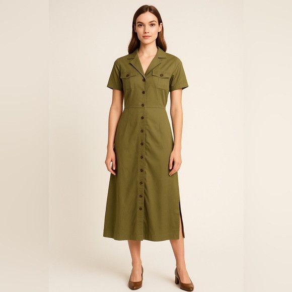 Brooks Brothers Green Button-Down Shirt Dress Sz 6