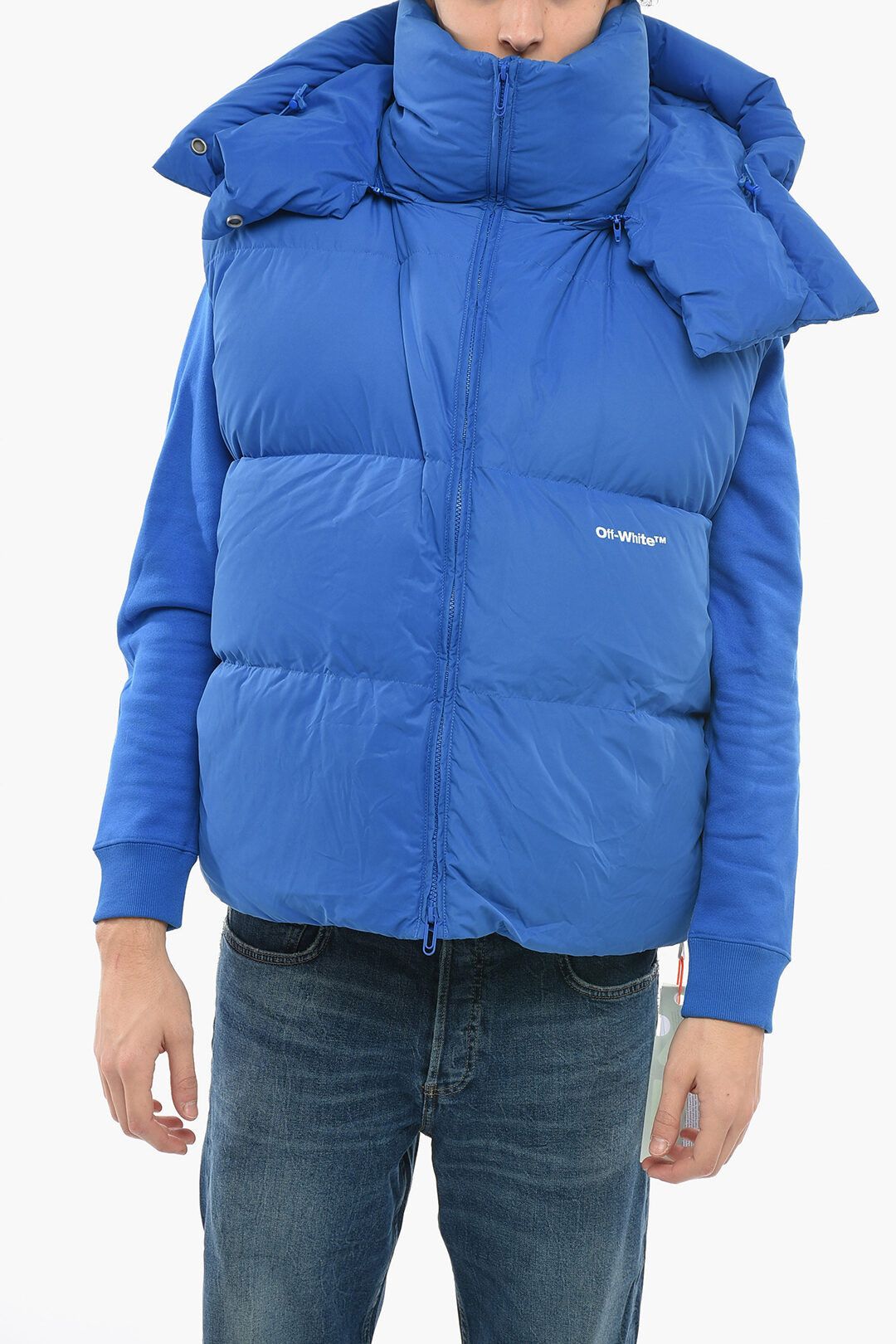 Image of Off White Og1Mm0424 Seasonal Sleeveless Down Jacket In Blue, Men's (Size Small)