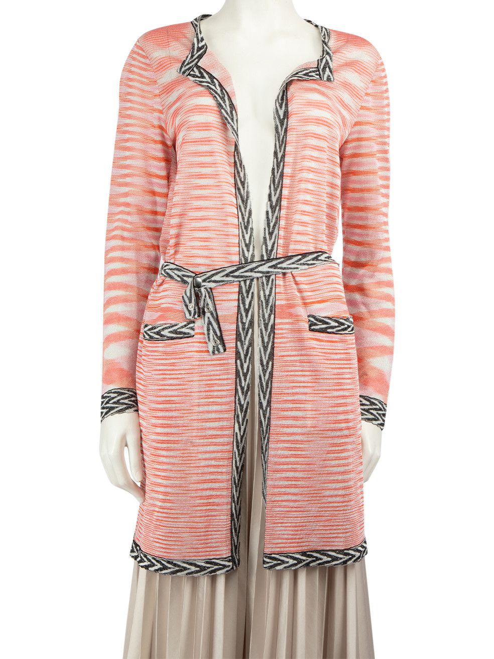 image of Missoni Pink Striped Pattern Belted Cardigan, Women's (Size Medium)