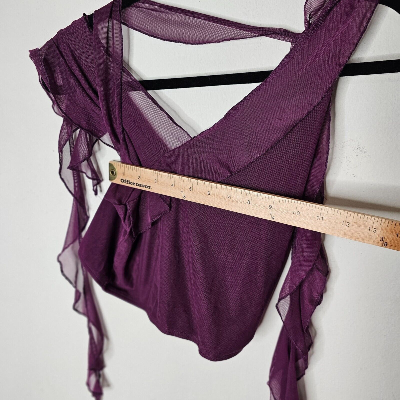 Cider Cider Purple Sleeveless Ruffle Mesh Faux Wrap Tie Neck Top S Size S / US 4 / IT 40 - 6 Thumbnail