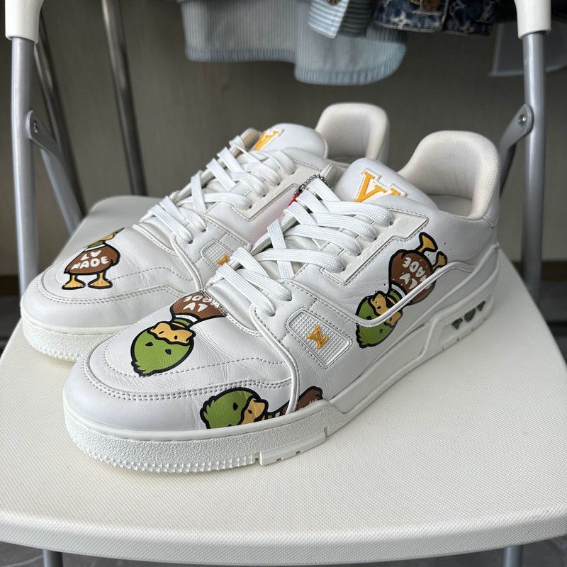 Nigo x Louis Vuitton Trendy White Low-Top Sneakers 0089