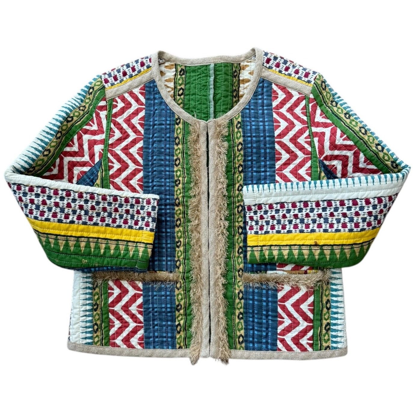 Other Cropped Boho chic quilted colorful fringed jacket x small Size XS / US 0-2 / IT 36-38 - 1 Thumbnail