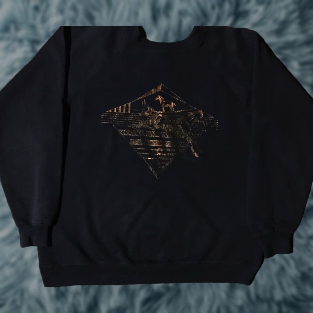 Hanes VINTAGE 80s Horses Faded Distress Hanes Hoodie M USA Blue Pullover Men Size US M / EU 48-50 / 2 - 1 Thumbnail