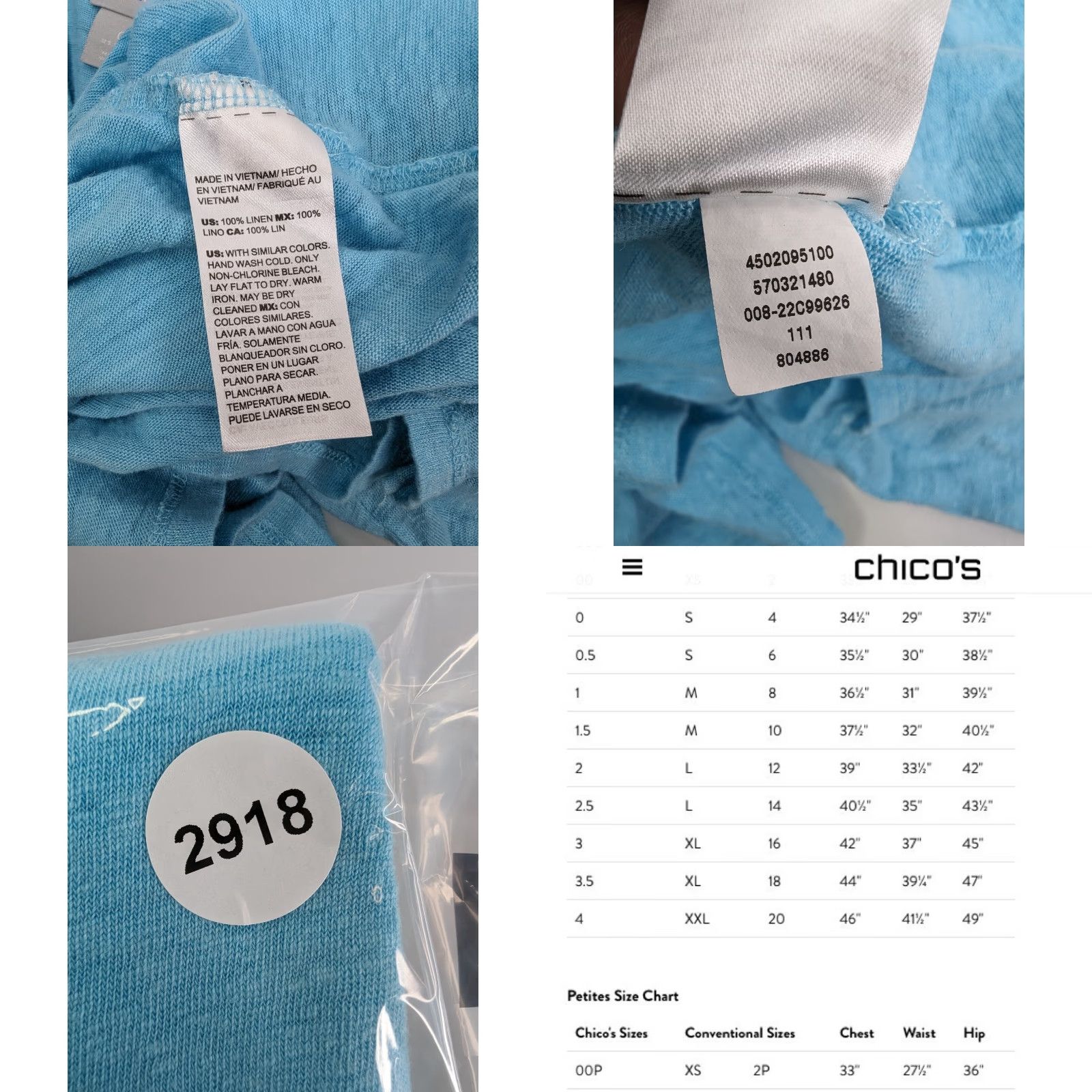 Vintage Chico's Tunic Shirt Blue 100% Linen Knit V-Neck 3/4 Sleeve Roll Tab Breathable Lightweight Womens Regular Size S Size S / US 4 / IT 40 - 8 Thumbnail