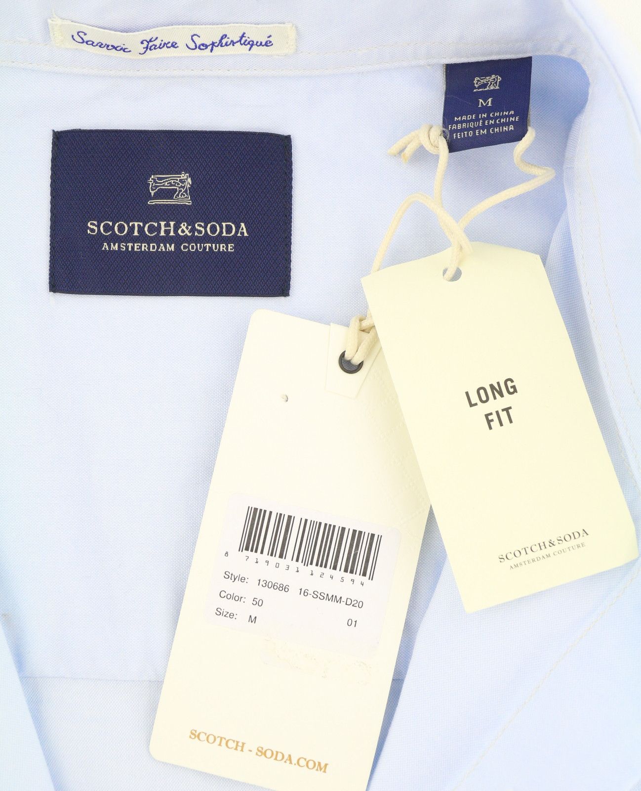 Scotch & Soda M Light Blue Cotton Long Fit Button-Up Shirt 89101 Size US M / EU 48-50 / 2 - 8 Thumbnail