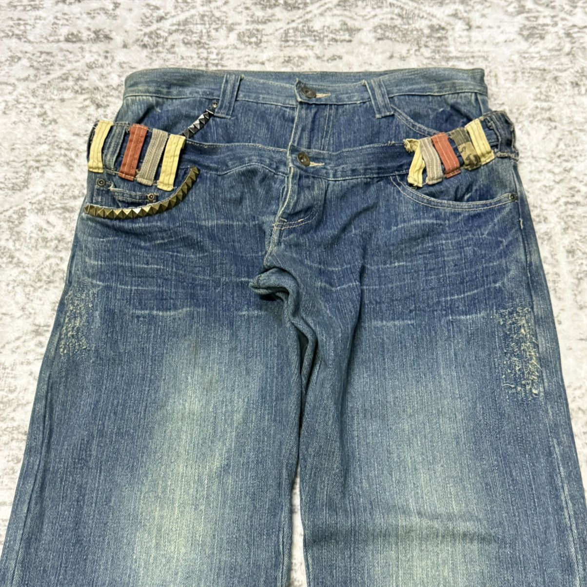 Hysteric Glamour Gumu International Japan Studded Pocket Double Waist Jeans Size US 33 - 3 Thumbnail