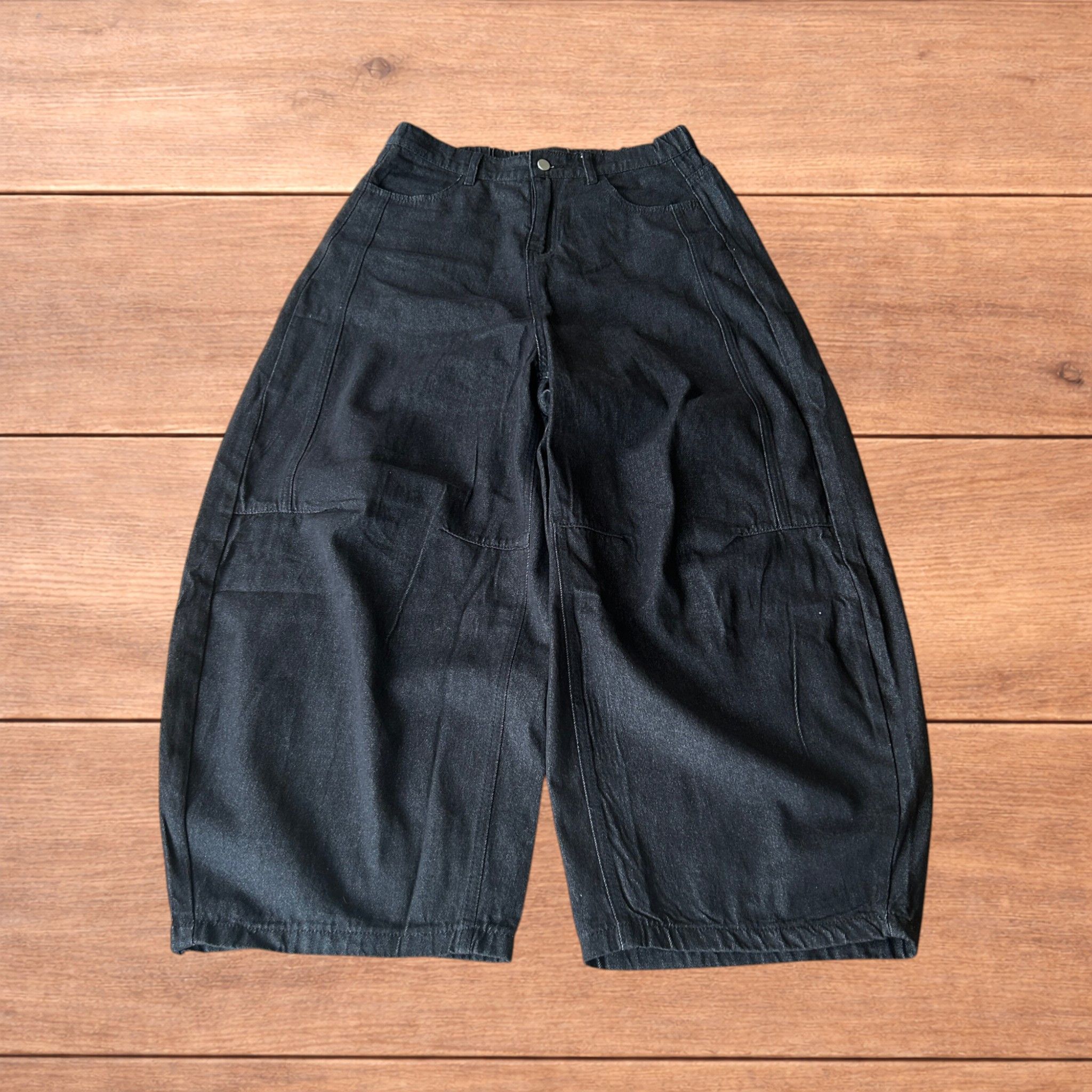 Japanese Brand Super baggy raw denim style skater jeans in washed black. Size US 32 / EU 48 - 1 Thumbnail