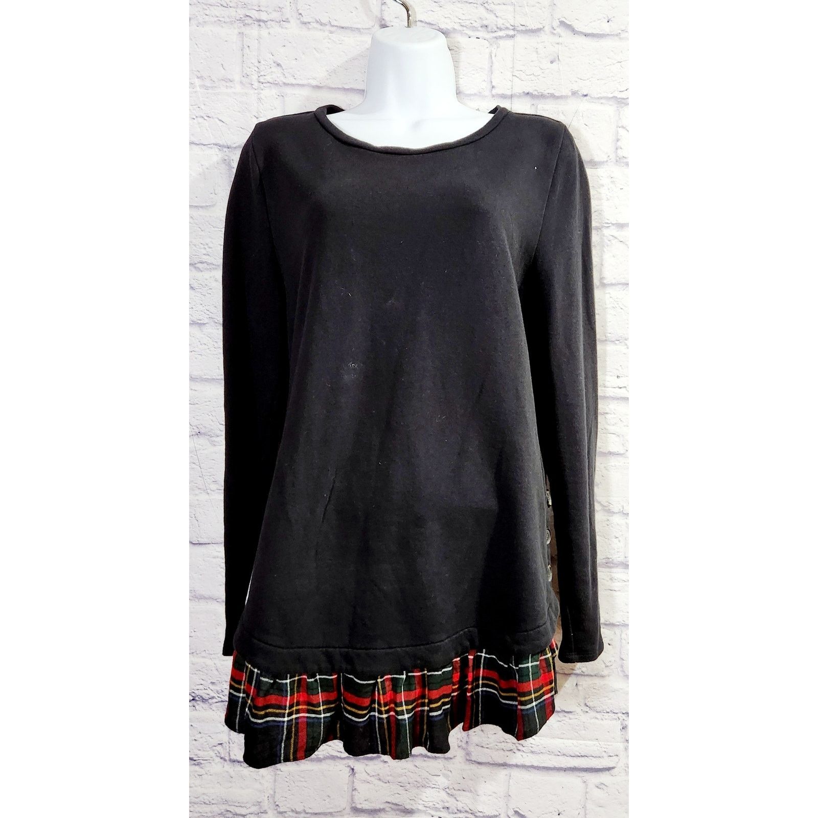 Loft Loft Black Red Plaid Ruffled Hem Top M Faux Button Side Size M / US 6-8 / IT 42-44 - 1 Thumbnail