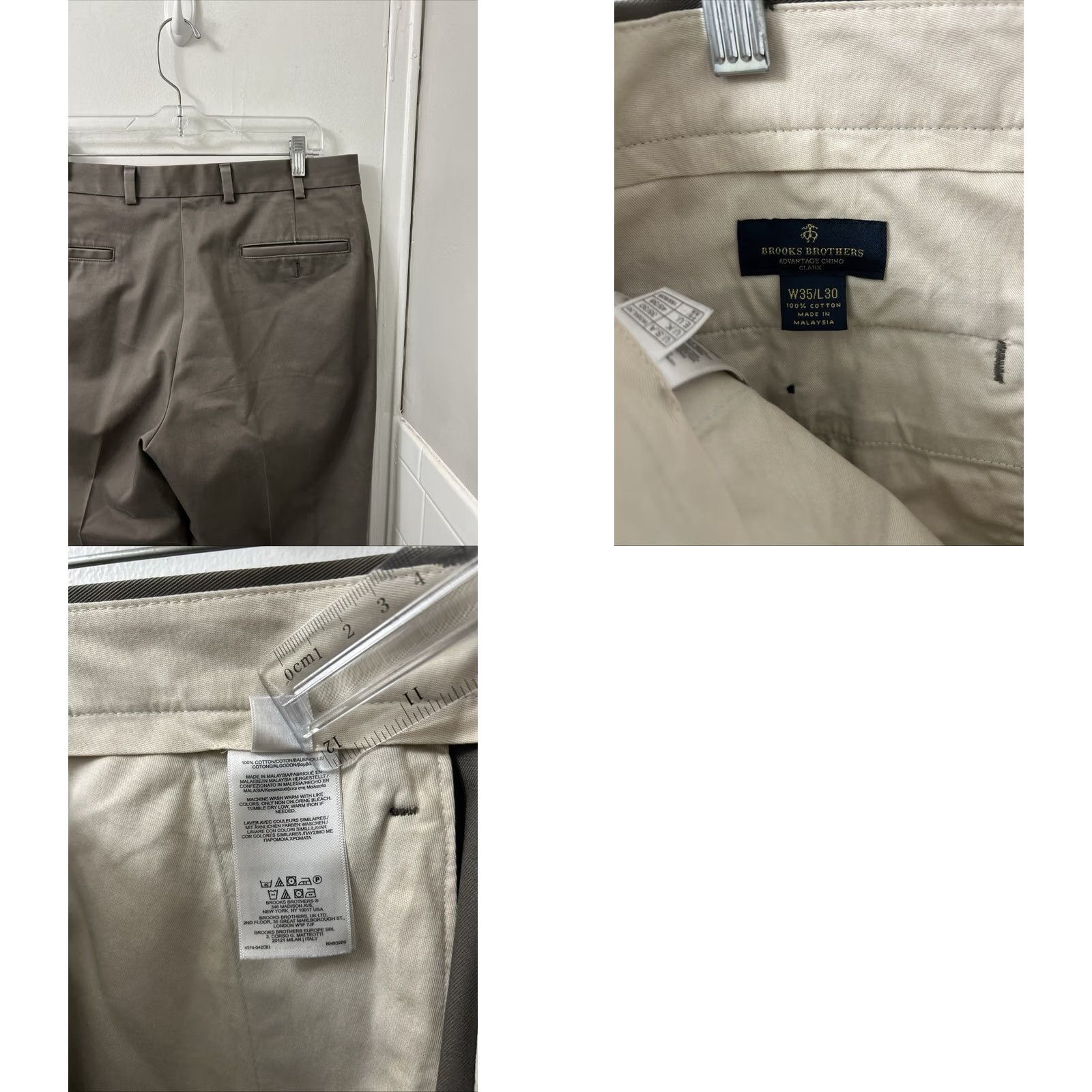 Brooks Brothers Brooks Brothers Clark Fit Advantage Chino Pants Mens 35x29 Taupe Brown Cotton Flat Front Straight Leg Size US 35 - 8 Thumbnail