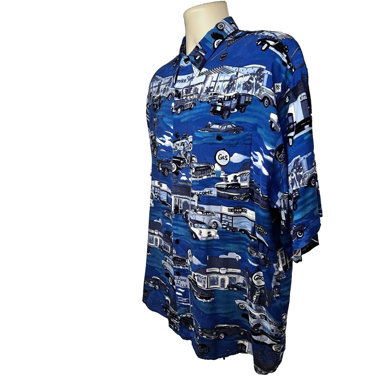 Vintage Vintage Blue Button Up Shirt XL Pocket Retro 50s Hot Rods Size US XL / EU 56 / 4 - 3 Thumbnail