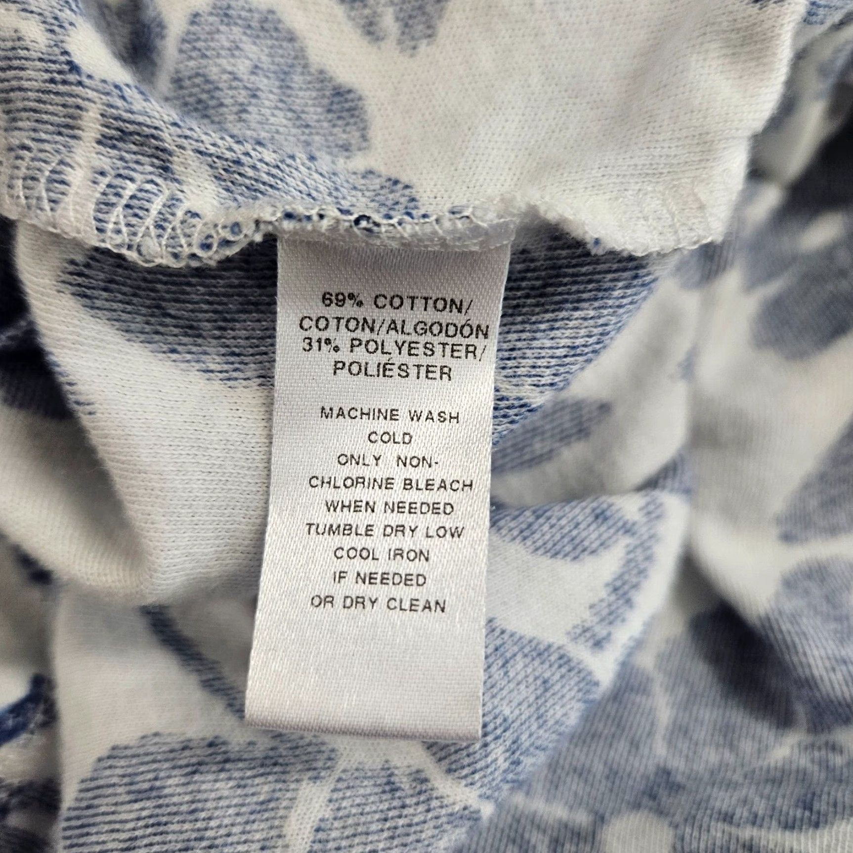 Loft LOFT Ann Taylor Womens Blouse Top Blue White Floral Textured Cotton Blend Size Large L Scoop Neck Holiday 90s? Size L / US 10 / IT 46 - 5 Thumbnail
