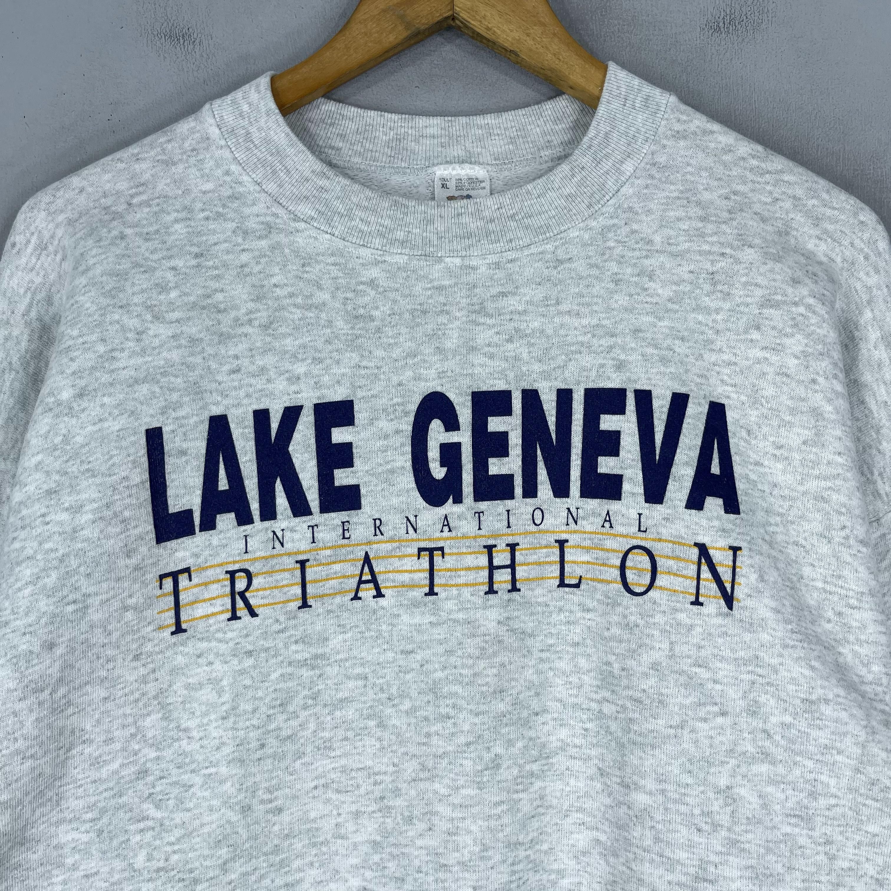 Vintage Vintage 90s LAKE GENEVA International Triathlon Sweatshirt Size US L / EU 52-54 / 3 - 2 Thumbnail