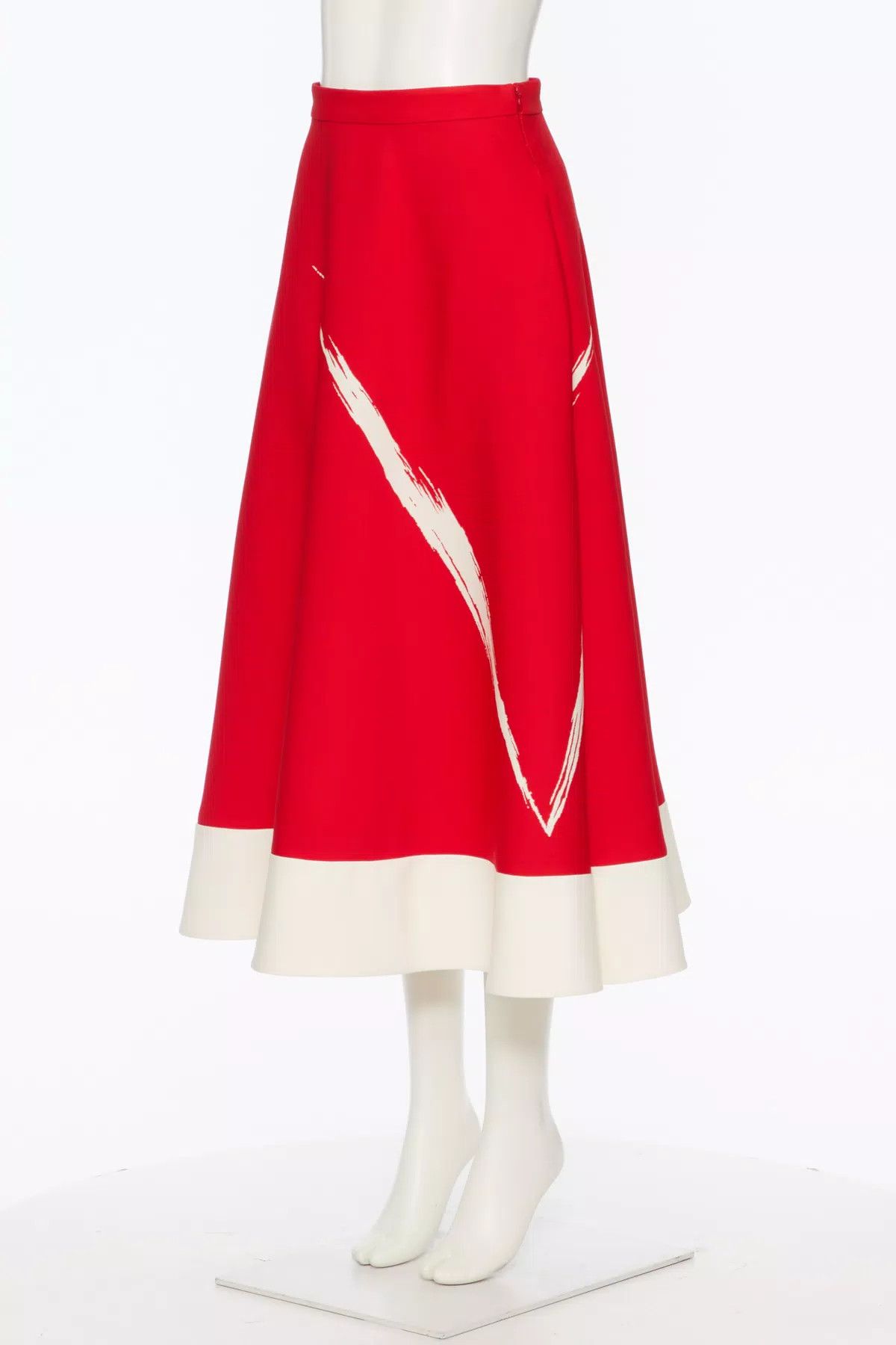 Valentino o1s1wg110426 Crepe Couture Skirt in Red/Ivory Size 27" / US 4 / IT 40 - 2 Thumbnail