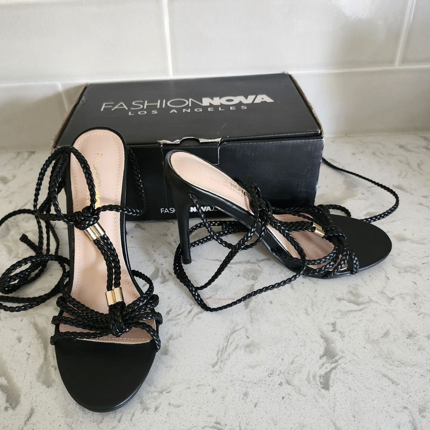 Fashion Nova Fashion Nova She's Ready Heels Women's Black Wrap Up Strappy Heel Size 9 Going Out Womens Size US 9 / IT 39 - 4 Thumbnail