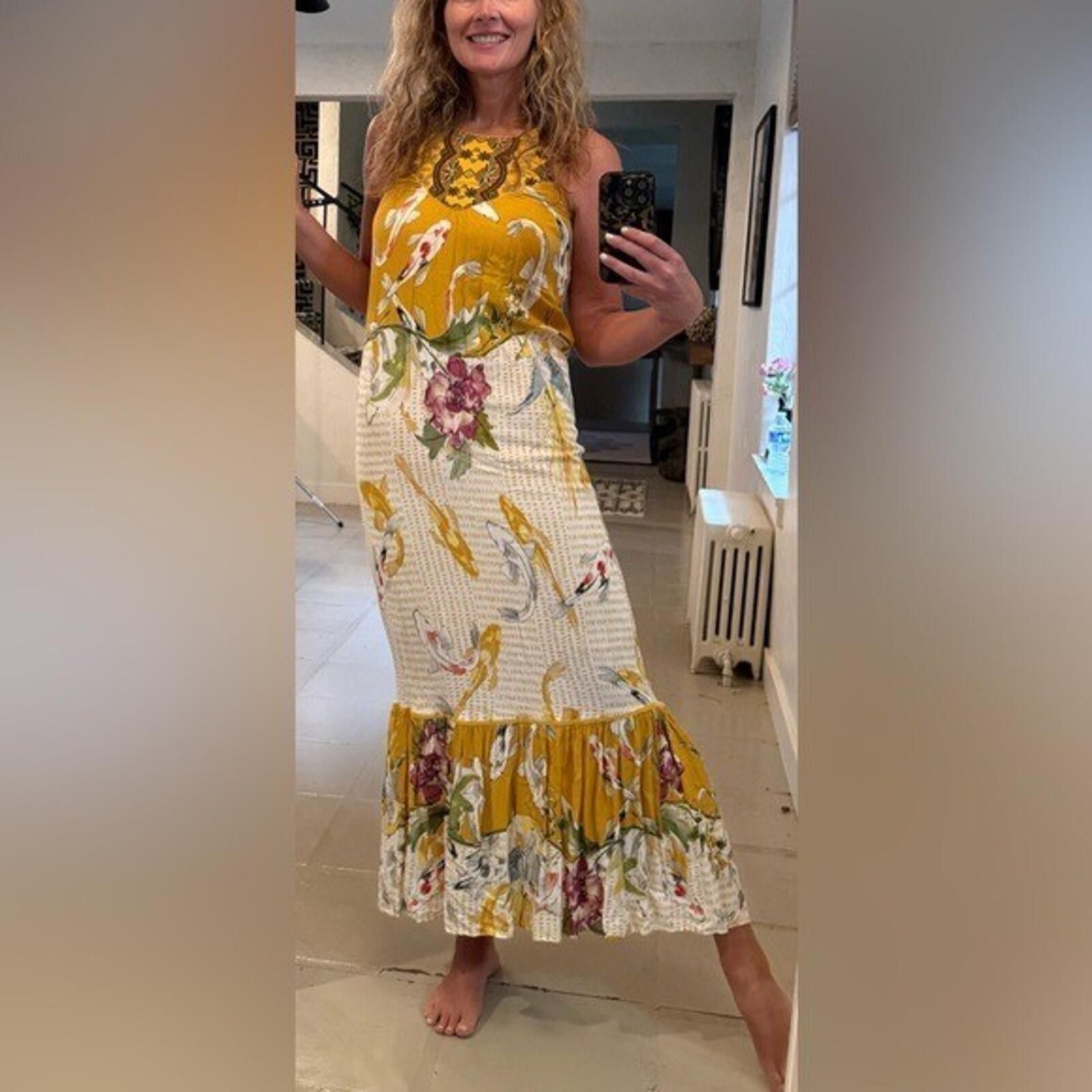 Anthropologie One September Anthro Koi Fish Embroidered Maxi Dress XS Size XS / US 0-2 / IT 36-38 - 3 Thumbnail