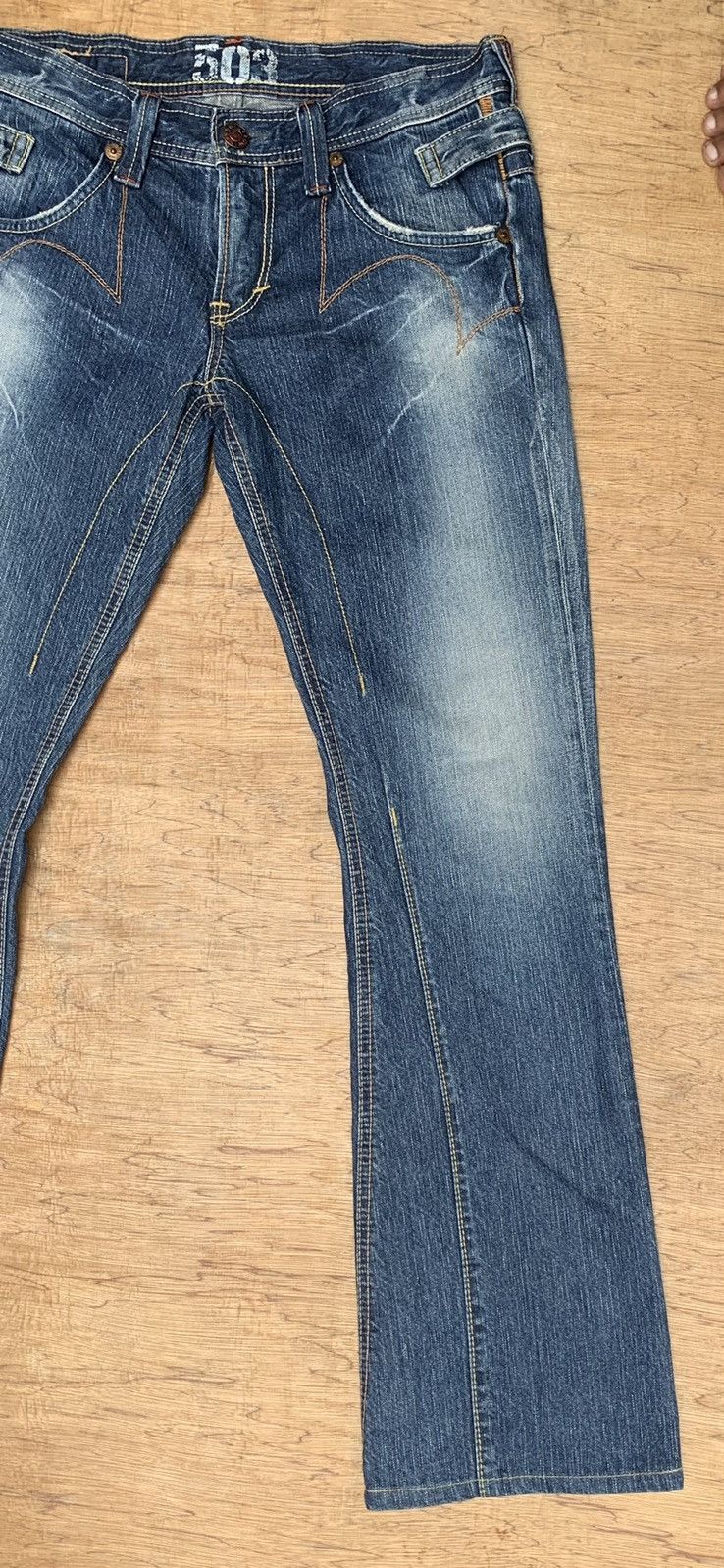 Edwin Rare.. Edwin Lot 503 Blue Trip Flare Bootcut Denim Pants Size US 31 - 11 Thumbnail