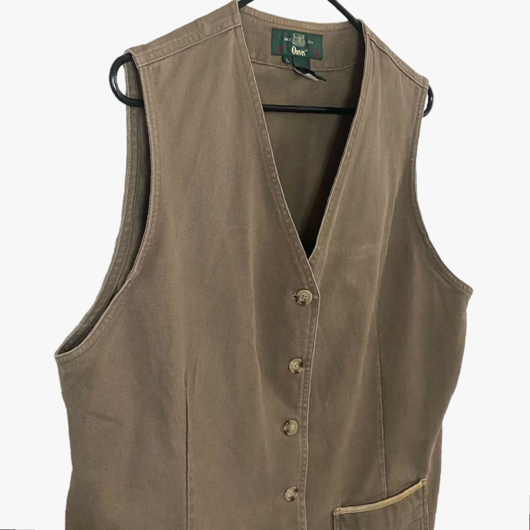 Orvis VINTAGE Orvis Cotton Twill Vest Womens Large Outdoor Hiking Fishing Sleeveless Brown Button Front Size L / US 10 / IT 46 - 4 Thumbnail