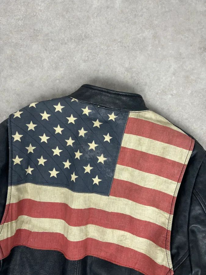 Polo Ralph Lauren 2010s Ralph Lauren Black Buffalo Leather American Flag Biker Jacket Size US L / EU 52-54 / 3 - 6 Thumbnail