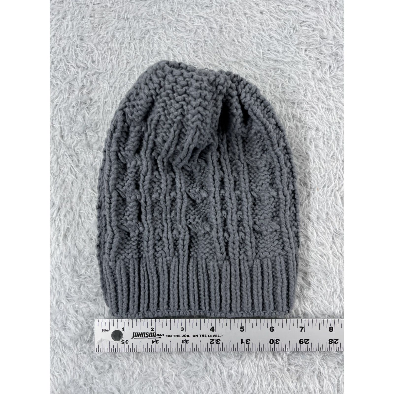 Vintage Beanie Hat Womens One Size Gray Cable Knit 100% Acrylic Ski Outdoor Adjustable Lightweight Beanie Mens Womens Size ONE SIZE - 5 Thumbnail