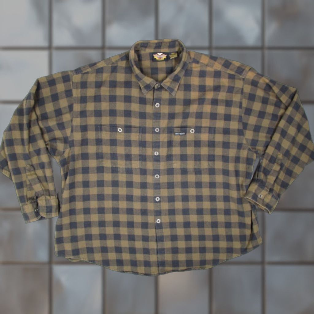 Harley Davidson Harley-Davidson Shirt Mens 3XL Brown Check Long Sleeve Button Up Flannel Size US XXL / EU 58 / 5 - 1 Thumbnail