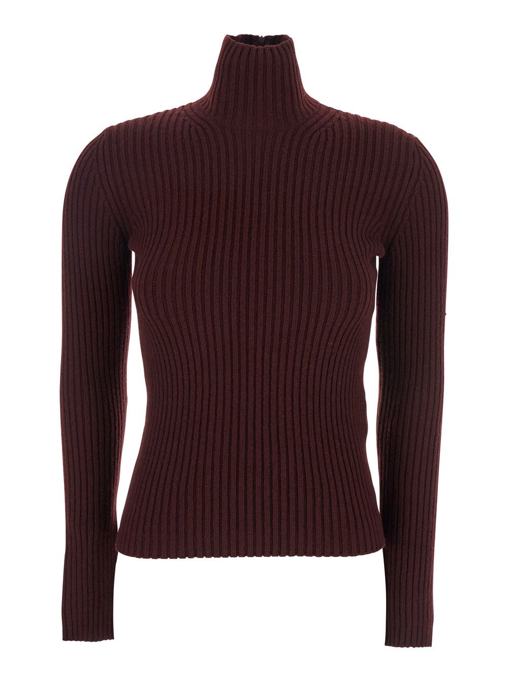 Max Mara Bordeaux Turtleneck Sweater with Ribbed Design in Wool Blend Woman Size L / US 10 / IT 46 - 1 Thumbnail