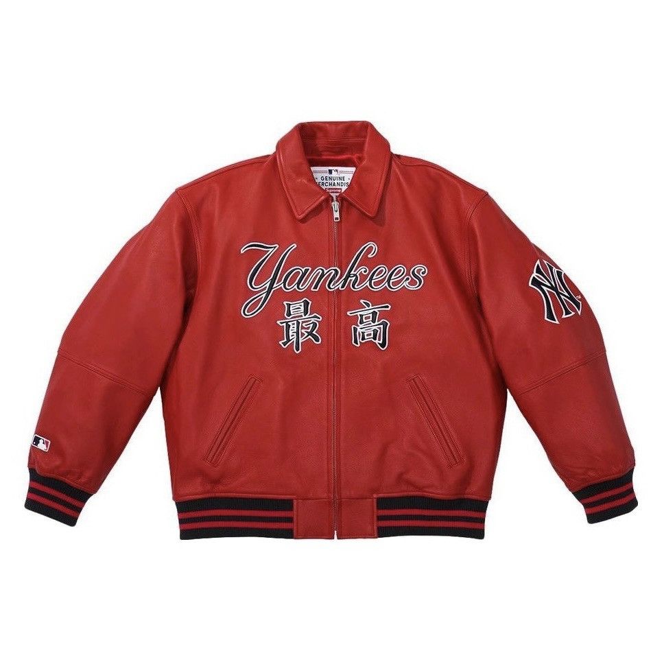 New York Yankees × Supreme Supreme®/New York Yankees™ Kanji Leather Varsity Jacket Size US S / EU 44-46 / 1 - 1 Thumbnail