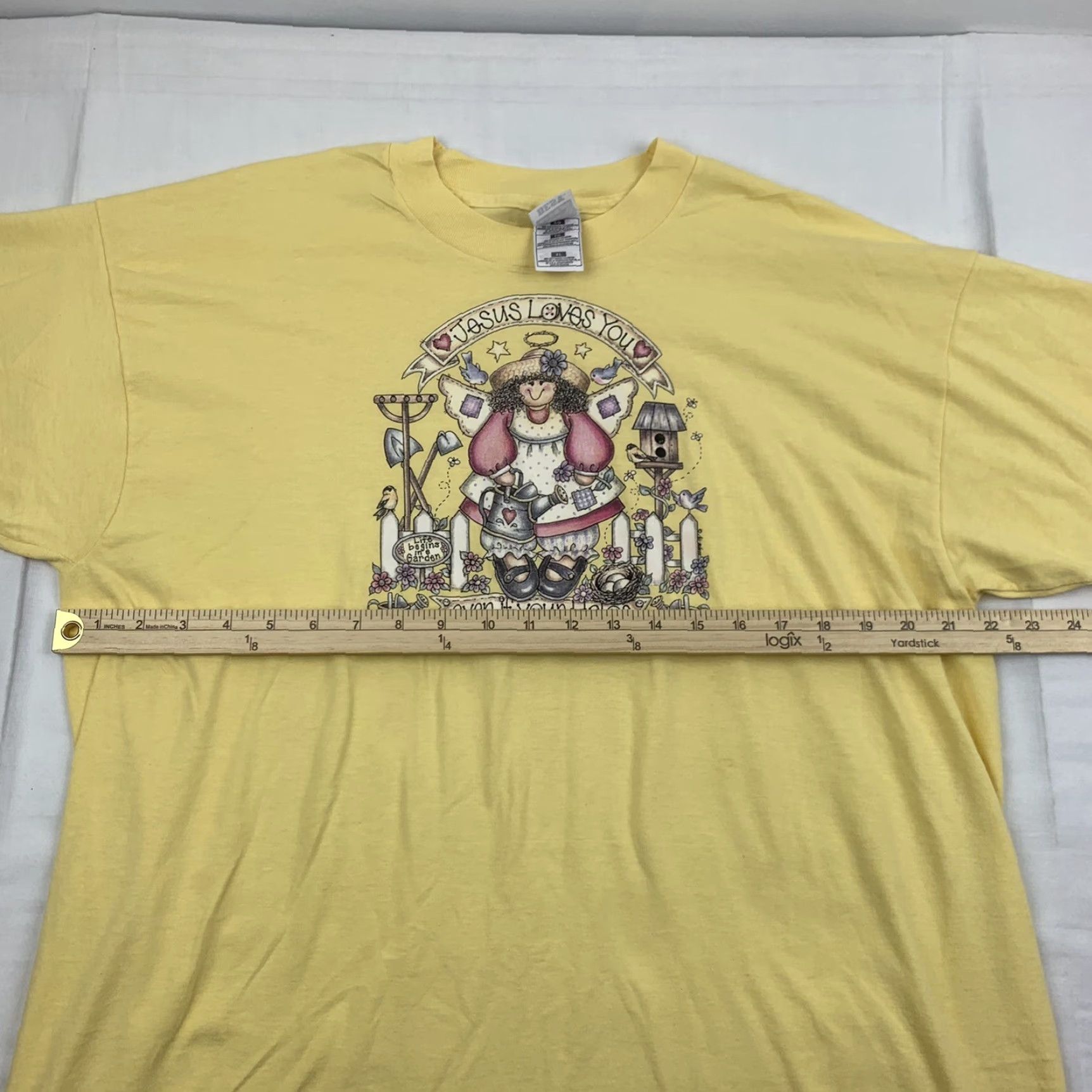 Fruit Of The Loom VINTAGE Fruit of the Loom T-Shirt Womens XL Jesus Loves You Grandma Style Gardening Angel Yellow 90s Jesus Christ Garden Womens Size XL / US 12-14 / IT 48-50 - 7 Thumbnail