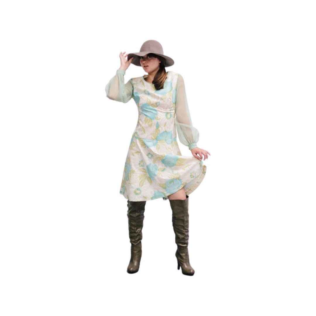 Vintage Vintage 1960s Pastel Floral Printed Drop Waist Dress Large Size L / US 10 / IT 46 - 7 Thumbnail