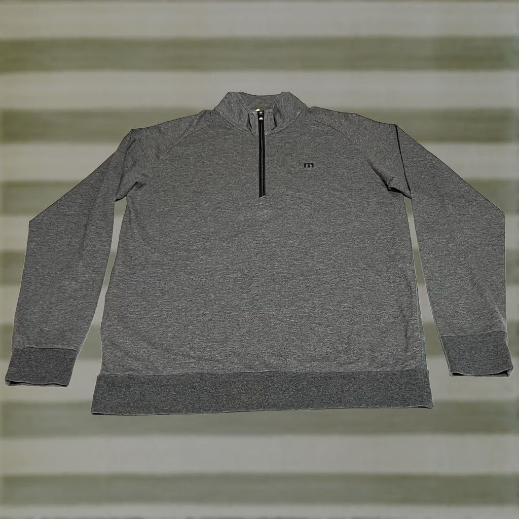 TravisMathew Travis Mathew Pullover Golf Sweater Mens Medium Gray 1/4 Zip Mock Neck Zip Logo Cotton Blend Shirt Size US M / EU 48-50 / 2 - 1 Thumbnail