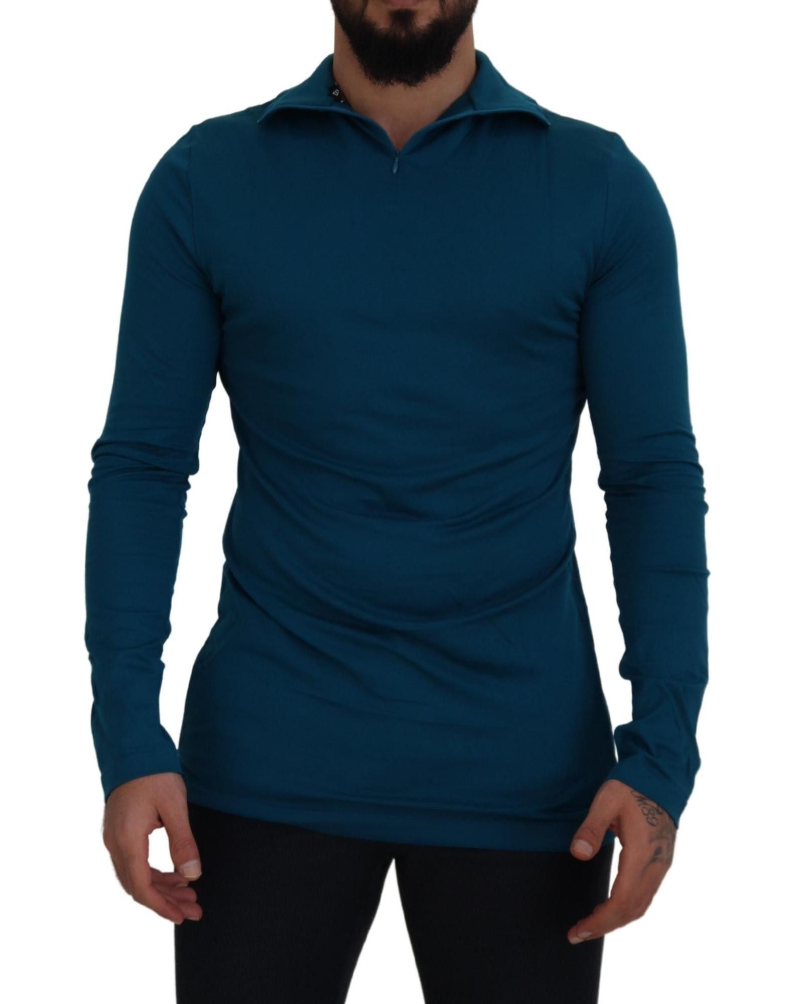 Image of Dolce Gabbana Stylish Cotton Collared Pullover Sweater in Blue, Men's (Size XS)