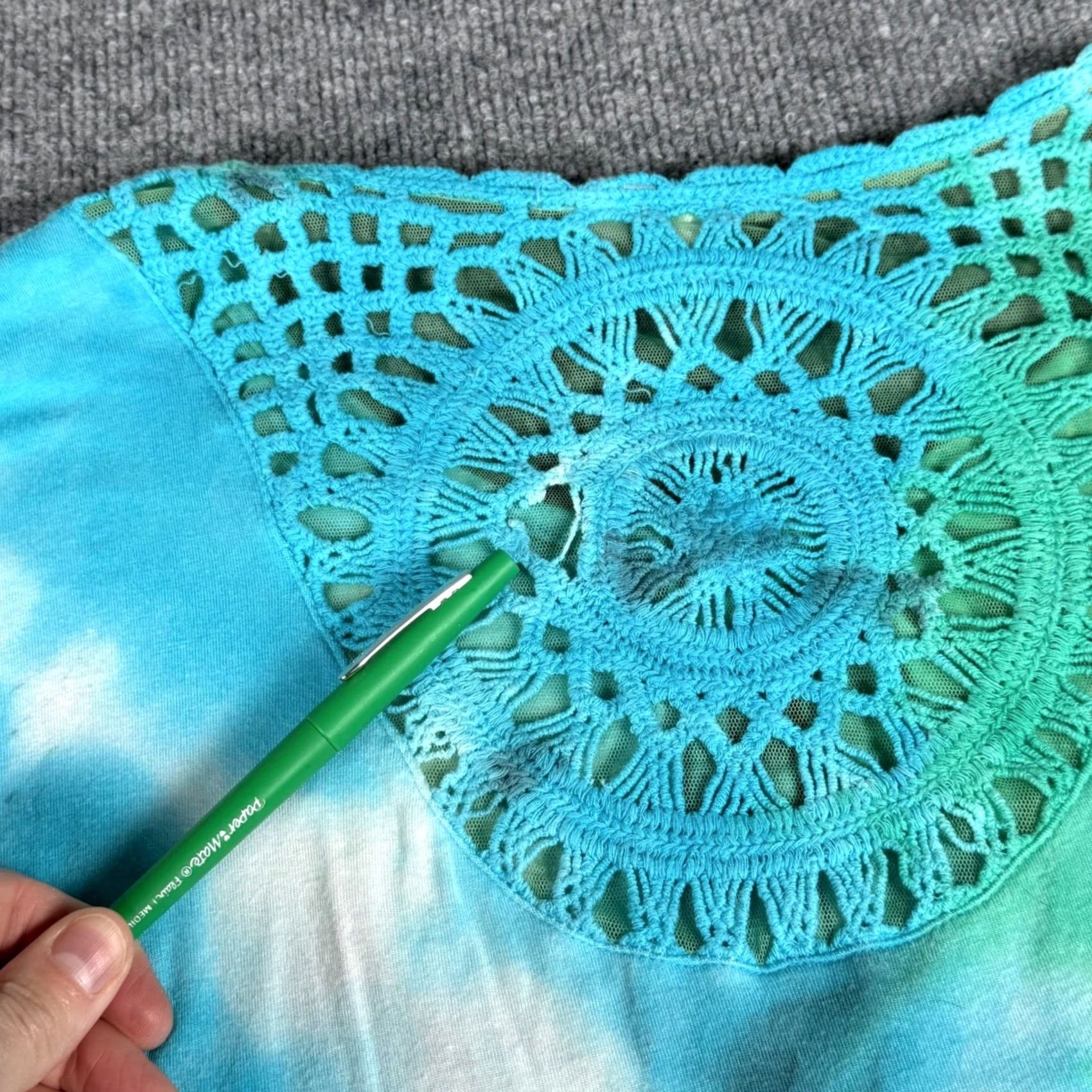 Vintage Thomas & Olivia Tie Dye Crochet Blouse Shirt Top 1X Blue Green Orange Coastal Womens T-Shirt Size XL / US 12-14 / IT 48-50 - 6 Thumbnail