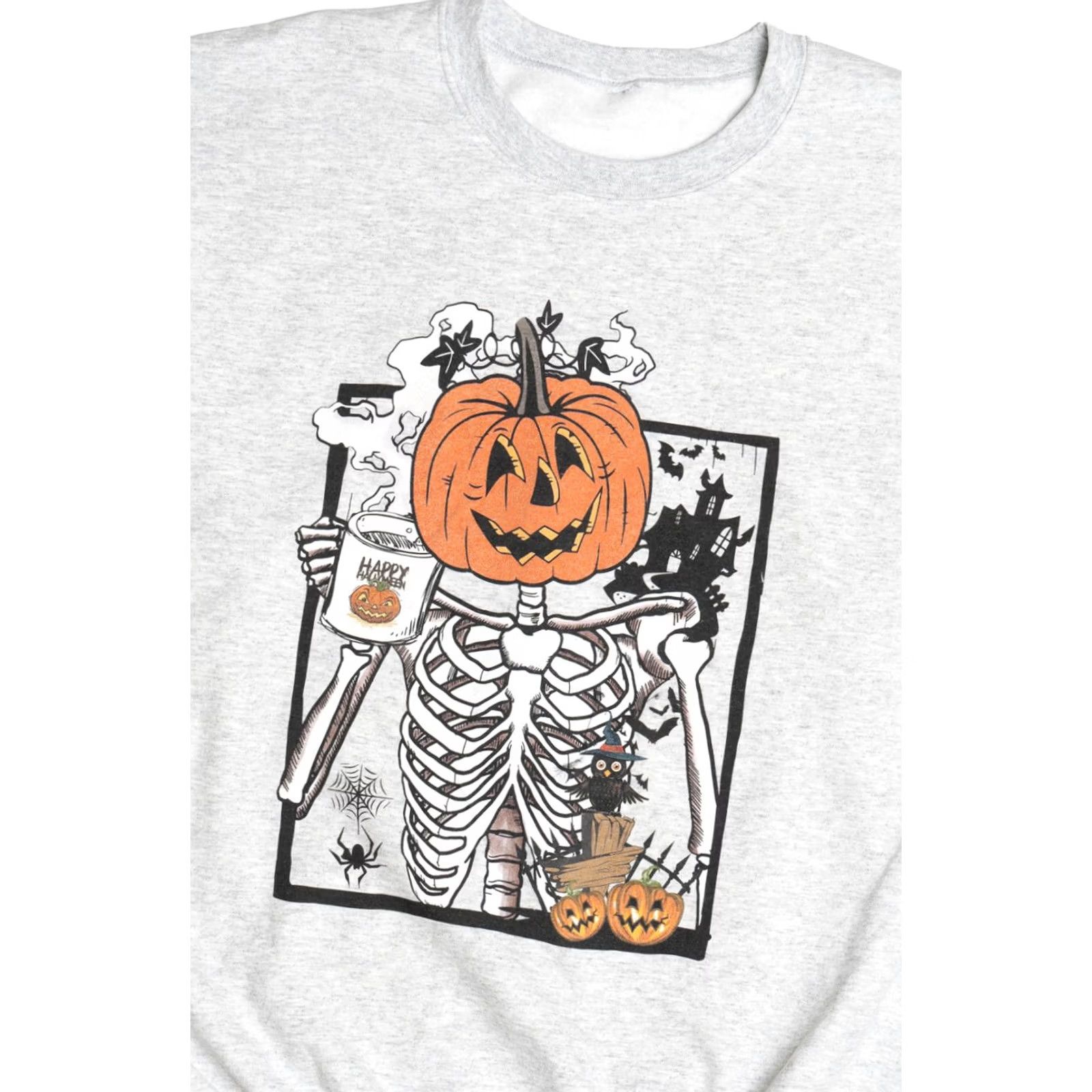 Vintage VINTAGE Coffee Drinking Skeleton Halloween Sweatshirt Grey 2X-Large Size US XXL / EU 58 / 5 - 2 Thumbnail