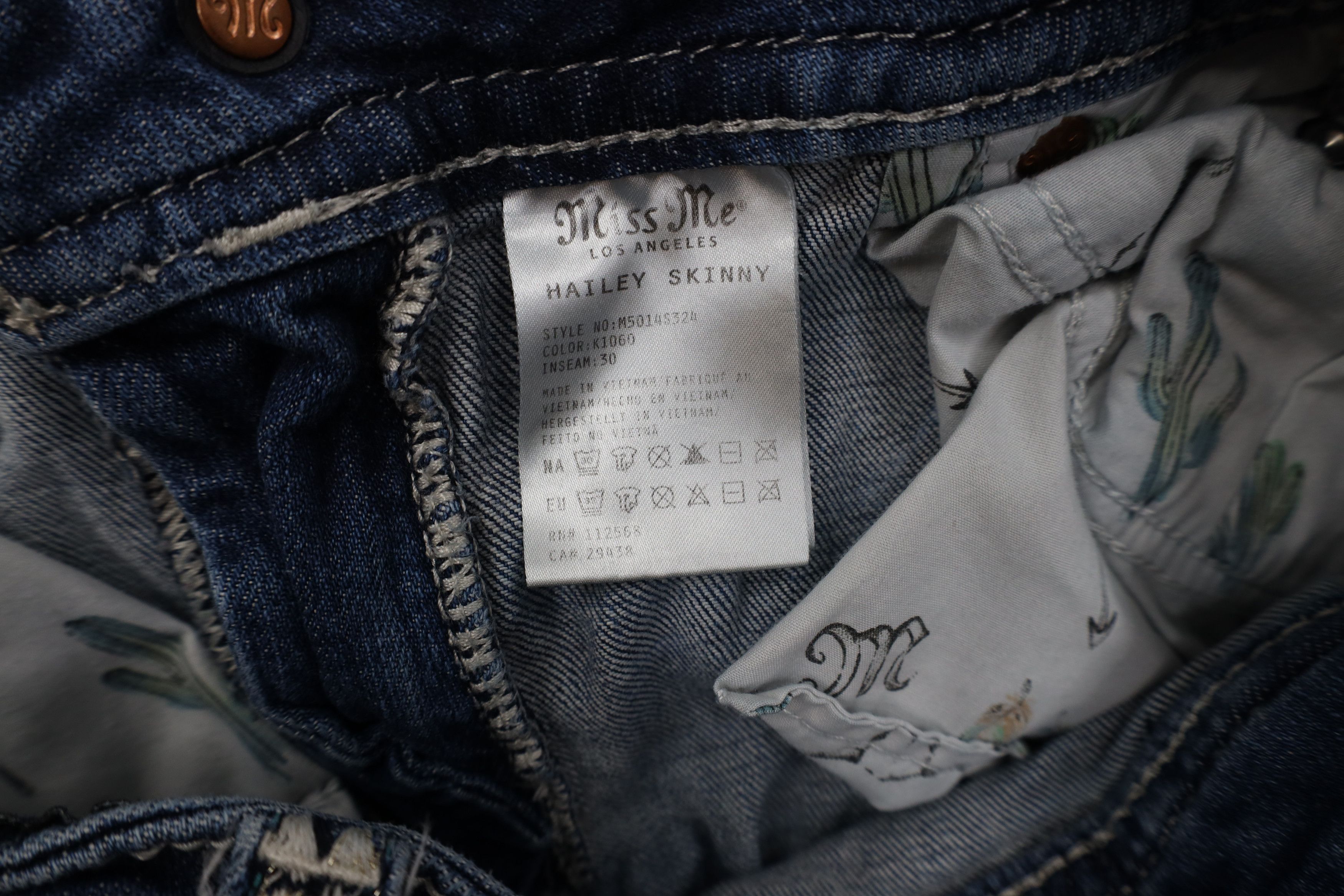 Miss Me Miss Me Stitch Jeweled Hailey Skinny Leg Denim Jeans Blue Size 29" - 8 Thumbnail
