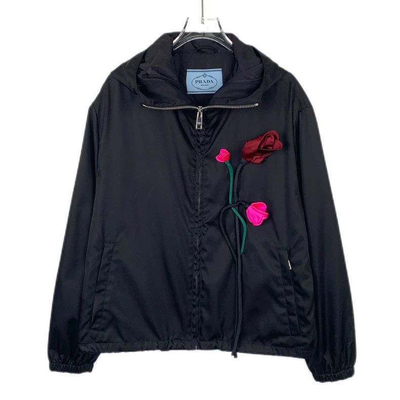 Prada Prada Size 38 Three-dimensional floral black zipper jacket Size US XXS / EU 40 - 1 Thumbnail