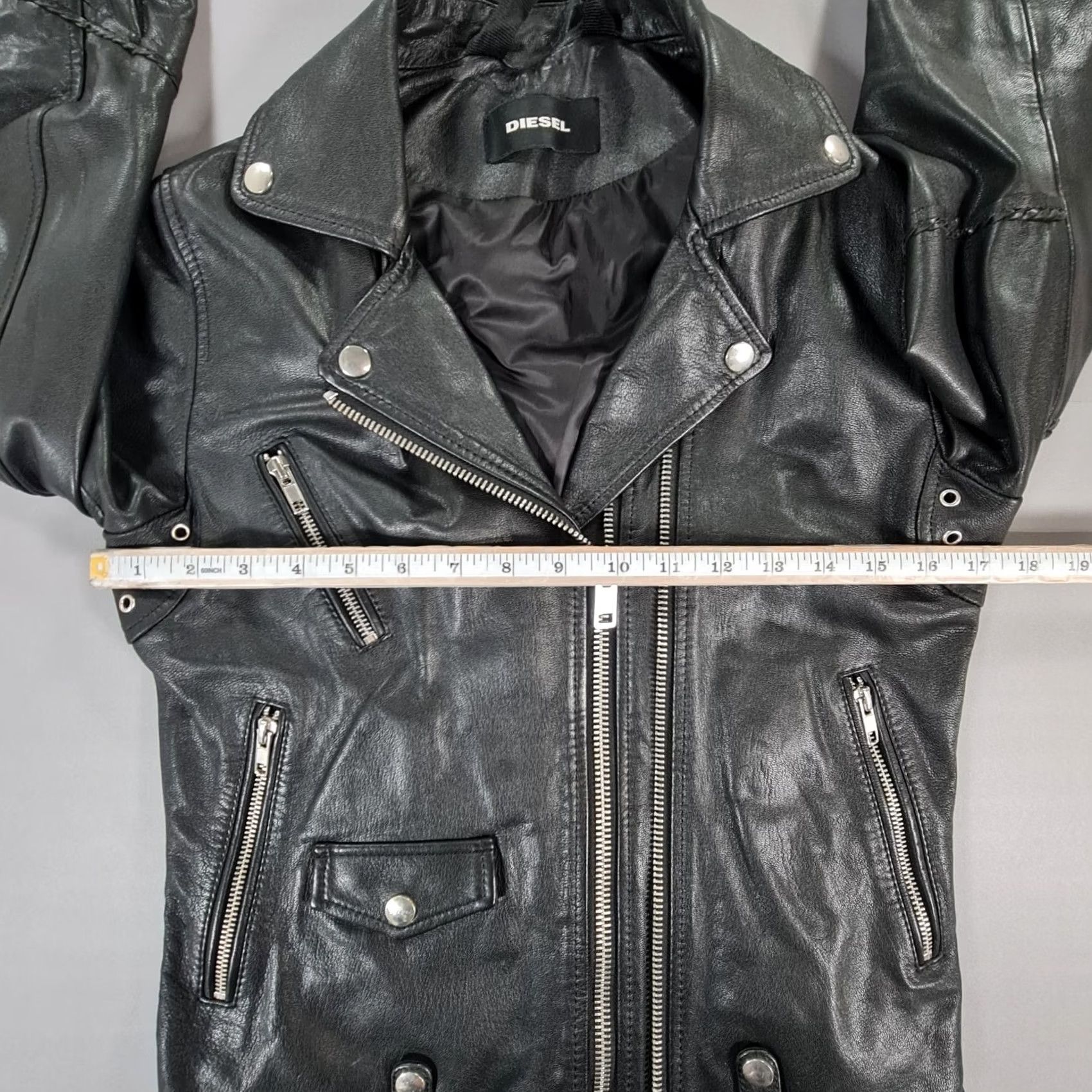 Diesel Diesel Women's Leather Jacket Black Medium Biker Goatskin Asymmetric Zip Size M / US 6-8 / IT 42-44 - 5 Thumbnail