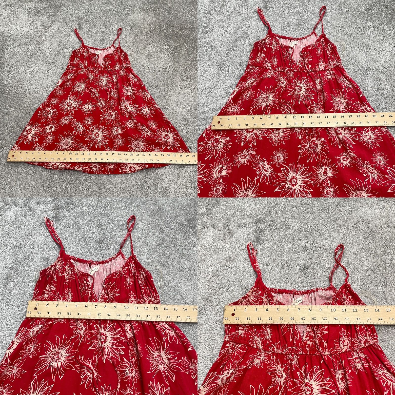 Vintage VINTAGE Rewind Women's Linen Rayon A-Line Sun Dress Midi Floral Spaghetti Strap Boho Casual Summer Red Girls Size L / US 10 / IT 46 - 8 Thumbnail